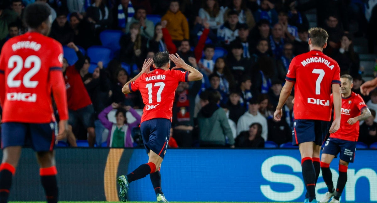 El festejo de Budimir tras el segundo gol de Osasuna.