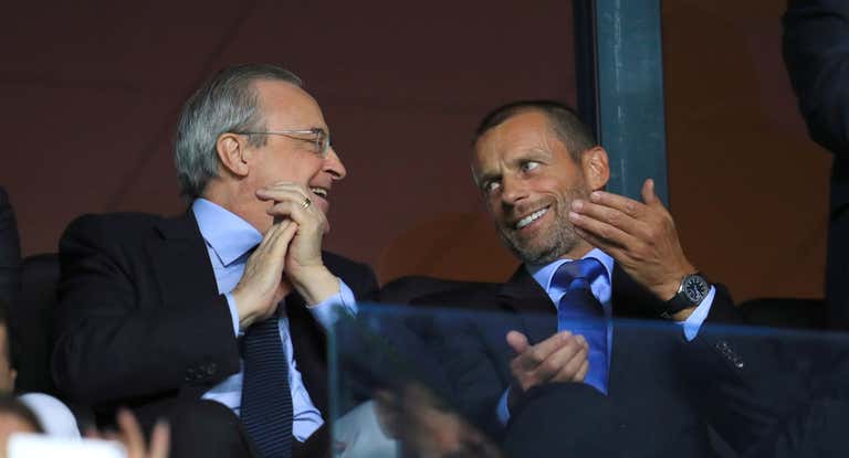 Florentino y Ceferin, durante la Supercopa de Europa 2018.