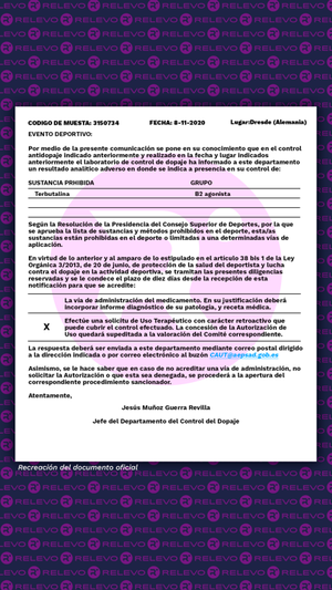 Imagen del documento original remitido por la CELAD a Majida Maayouf comunicando el positivo.  David Hernández | Relevo
