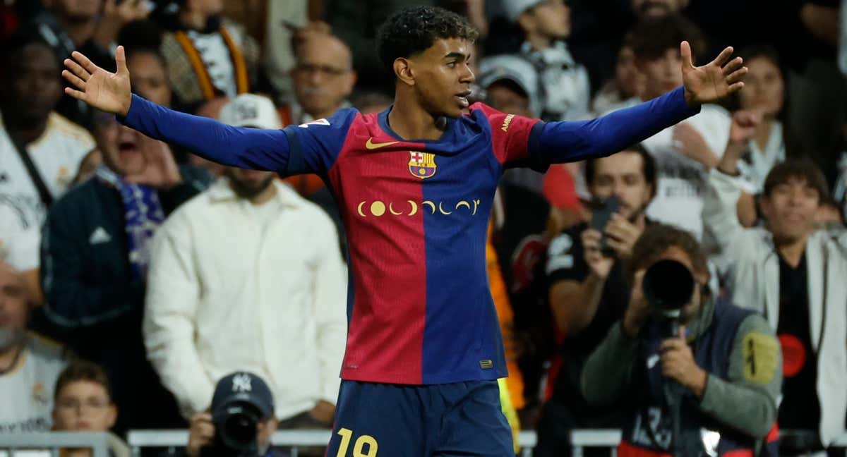 Lamine Yamal celebra su tanto en el Clásico.
