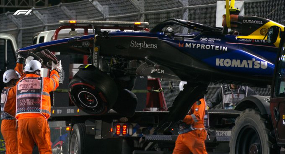El coche de Franco Colapinto tras su accidente en la clasificación del GP de Las Vegas.