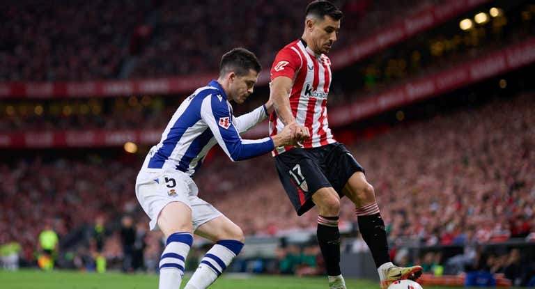 Yuri Berchiche, durante el derbi vasco.