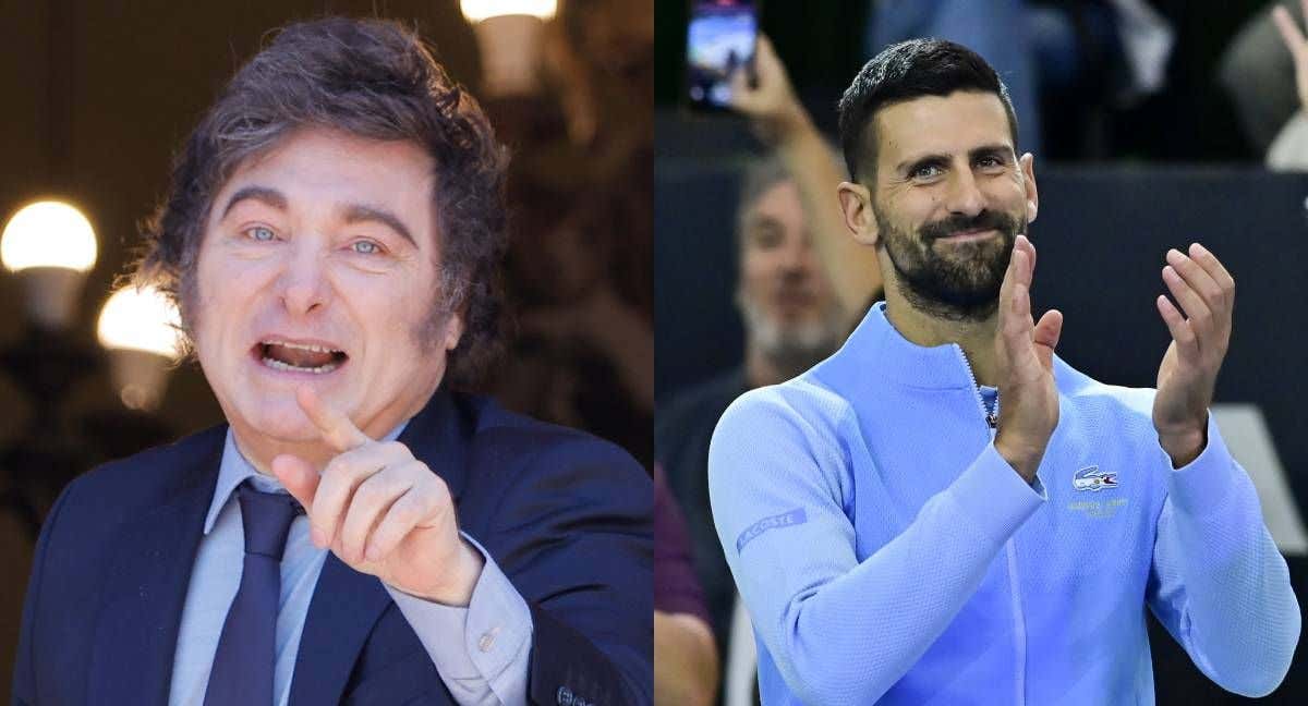Montaje con Javier Milei y Novak Djokovic.