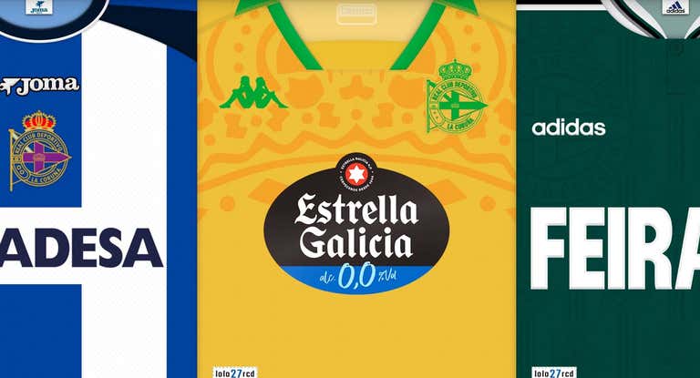 Montaje con diferentes camisetas del Deportivo de la Coruña.