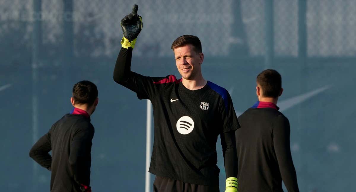 Szczesny, en un entrenamiento con el Barça.