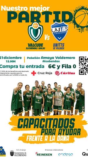 Un actor de la película 'Campeones', en el partido benéfico por la Dana de dos clubes de baloncesto con discapacidad cognitiva