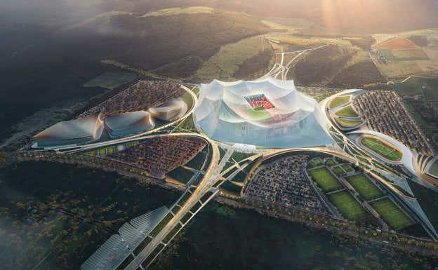Render oficial del aspecto que tendrá el estadio Hasan II. ESTUDIO ARQUITECTURA OUALALOU + CHOI