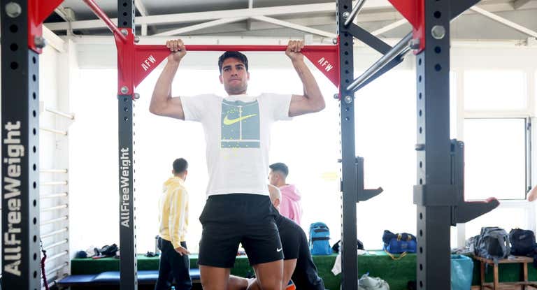 Carlos Alcaraz, durante una jornada de gimnasio en el Club de Campo de Murcia.
