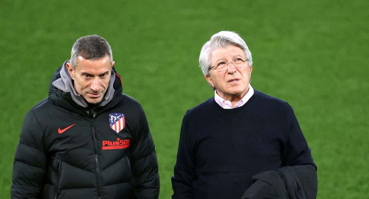 Berta y Cerezo antes de un partido del Atlético.