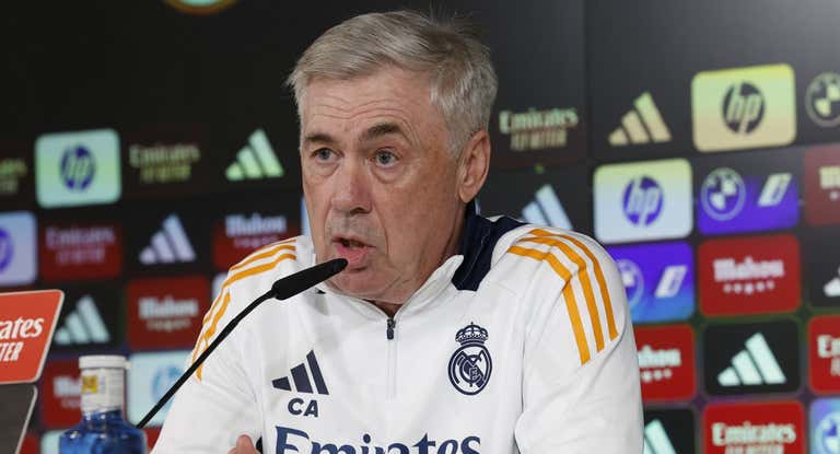 Carlo Ancelotti, en la sala de prensa de Valdebebas.