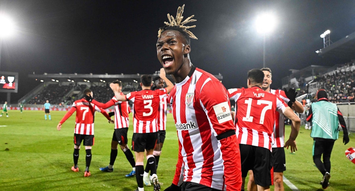Nico Williams celebra un tanto con el Athletic Club.