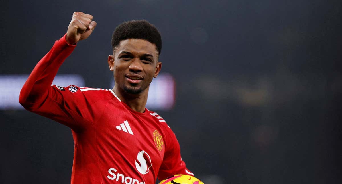 Amad Diallo celebra uno de sus tres goles.