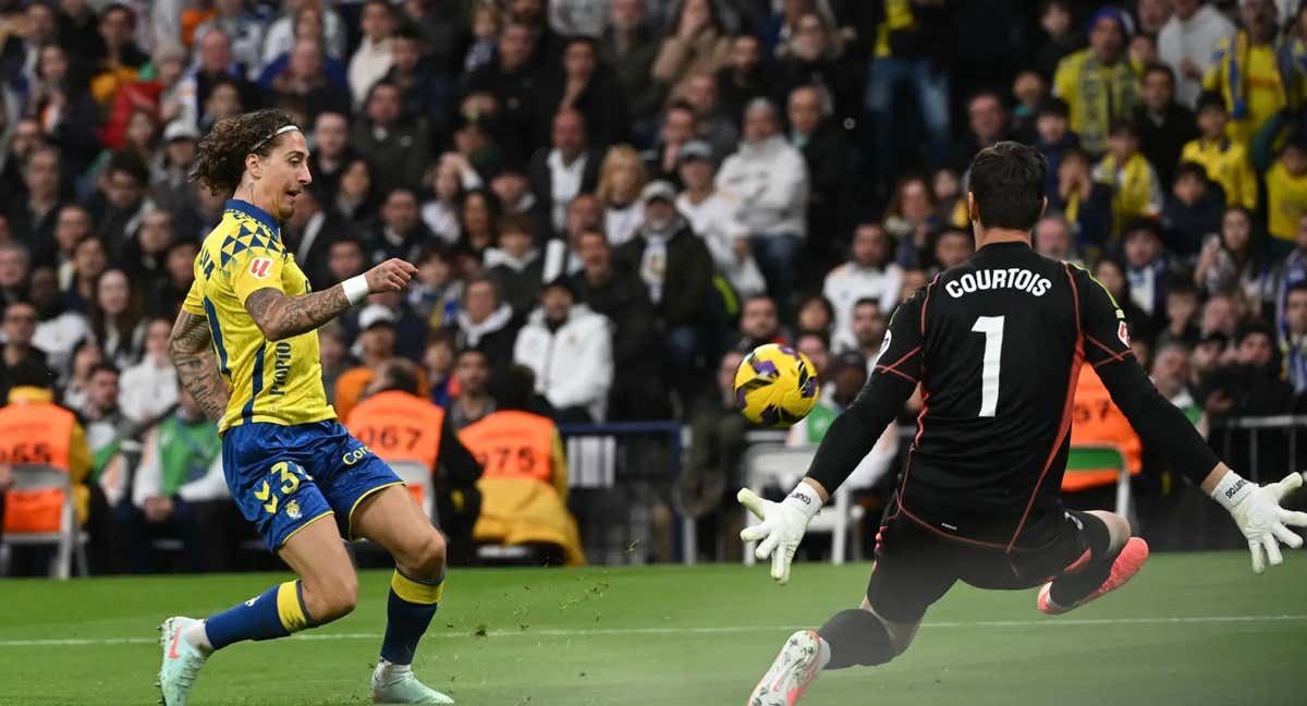 Fábio Silva  remata frente a Courtois /EFE