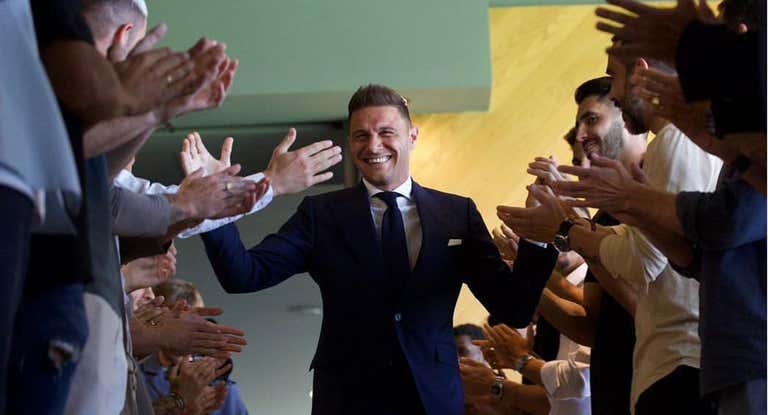 Joaquín Sánchez durante su acto de despedida como futbolista del Betis.