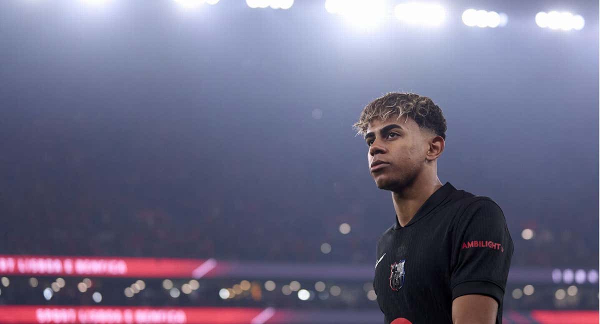 Lamine Yamal en el partido de Champions contra el Benfica./AFP