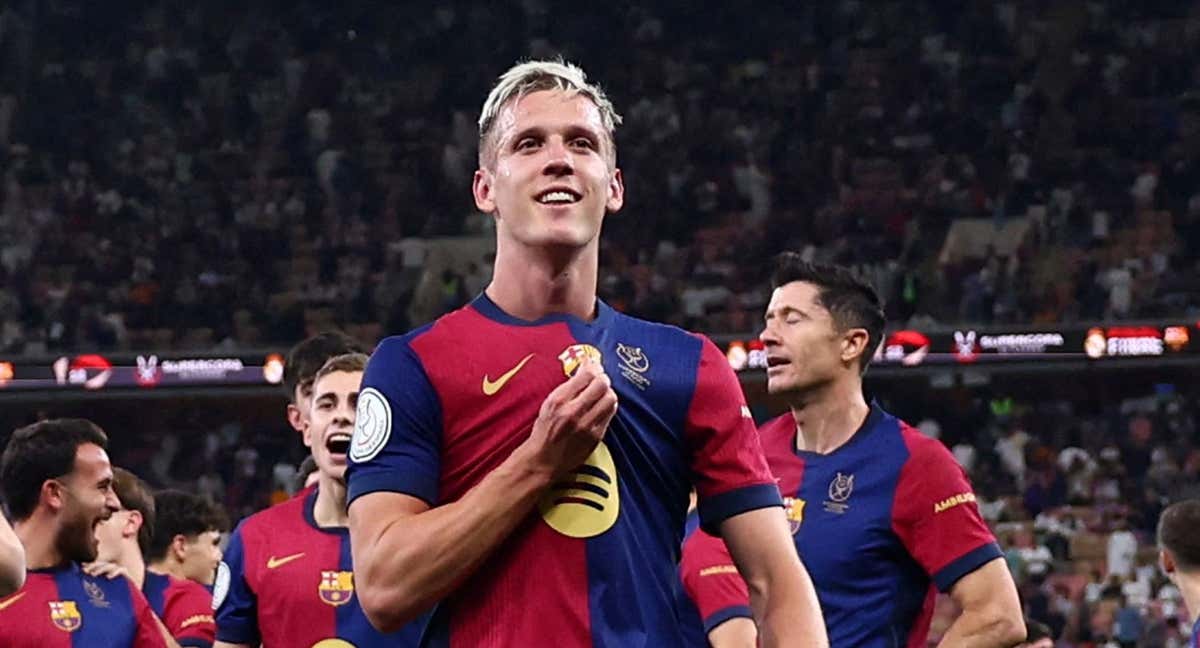 Dani Olmo, en un partido con el Barcelona.