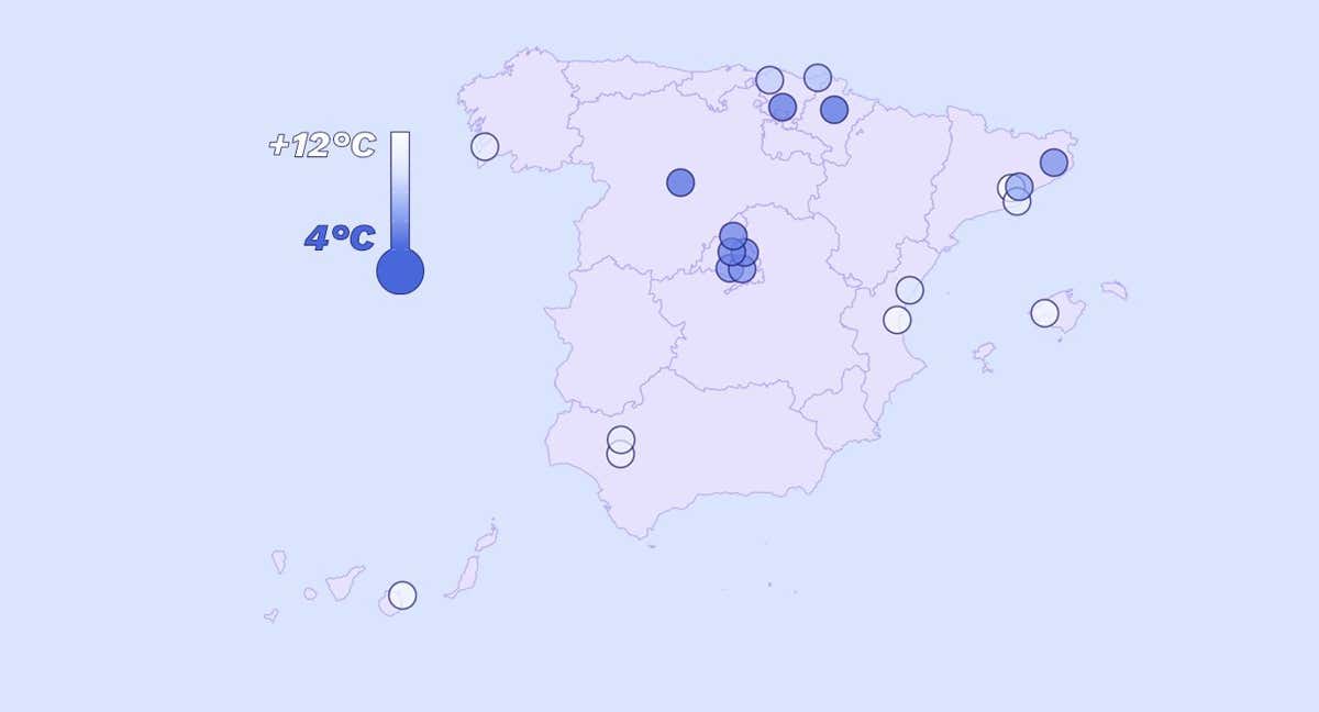 El mapa de las temperaturas de los estadios de LaLiga EA Sports.