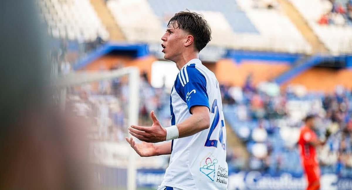 Davinchi celebra su primer gol en el Colombino./Recreativo de Huelva