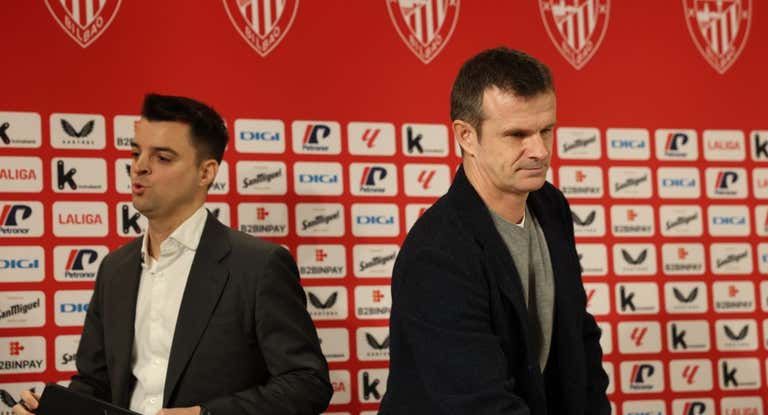 Jon Uriarte y Mikel González, en la rueda de prensa celebrada en San Mamés.