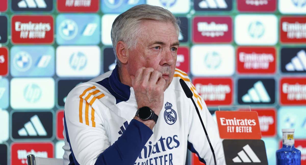 Carlo Ancelotti, en la sala de prensa de Valdebebas./EP