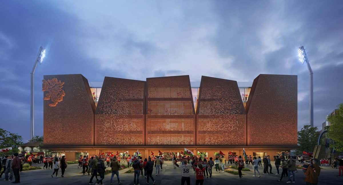 Proyecto de reforma de una de las gradas del estadio del Wrexham.