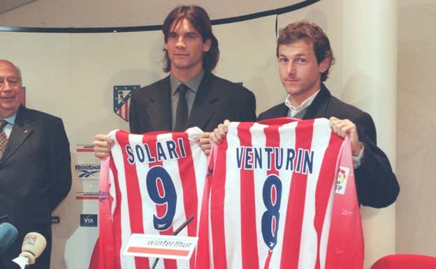 Solari y Venturin, en su presentación con el Atlético de Madrid.