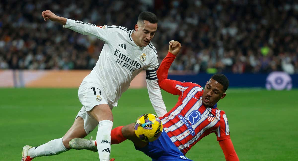 Lucas Vázquez, durante un lance del juego del derbi./EFE/Juanjo Martín