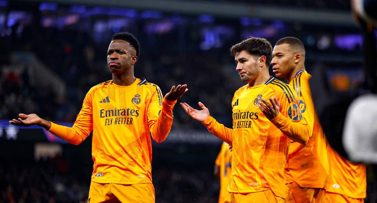 Vinicius, celebrando el triunfo en el Etihad./REAL MADRID