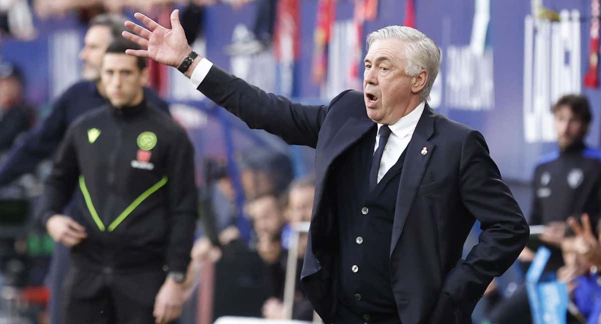 Carlo Ancelotti protesta una jugada en El Sadar./EFE