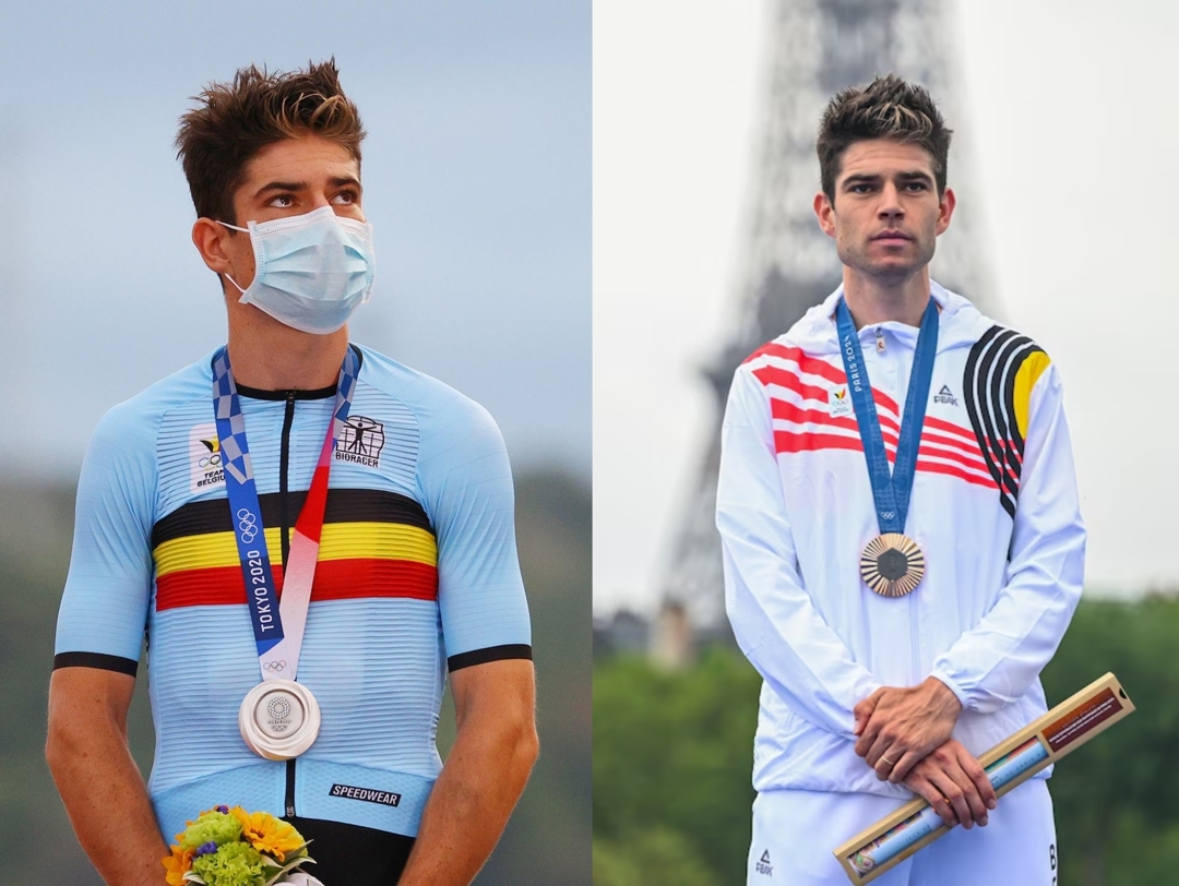 Van Aert fue plata en la prueba en ruta de Tokio 2020 (izquierda) y bronce en la 'crono' olímpica de París 2024 (derecha).