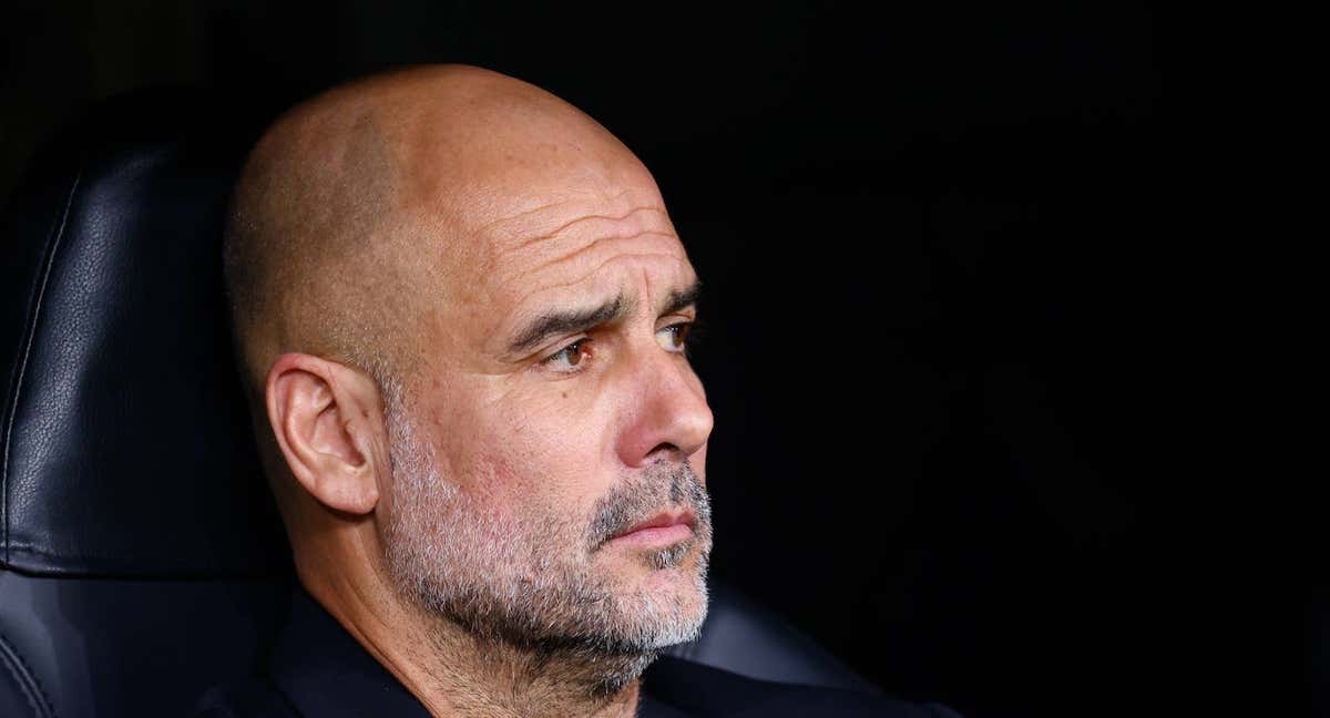 Pep Guardiola, en el banquillo del Santiago Bernabéu.