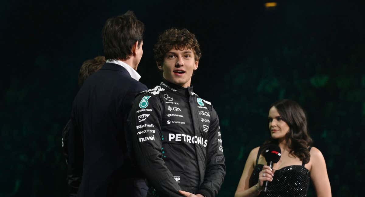 Kimi Antonelli en la presentación de Mercedes de la F1./Getty