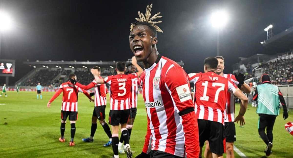 Nico Williams celebra un gol en la Europa League. /AFP