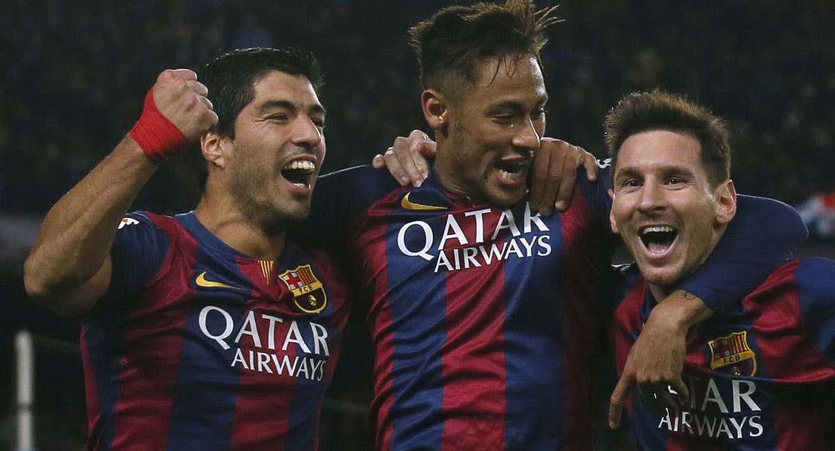 Suárez, Neymar y Messi celebran el gol del brasileño ante el Atlético. /AGENCIAS