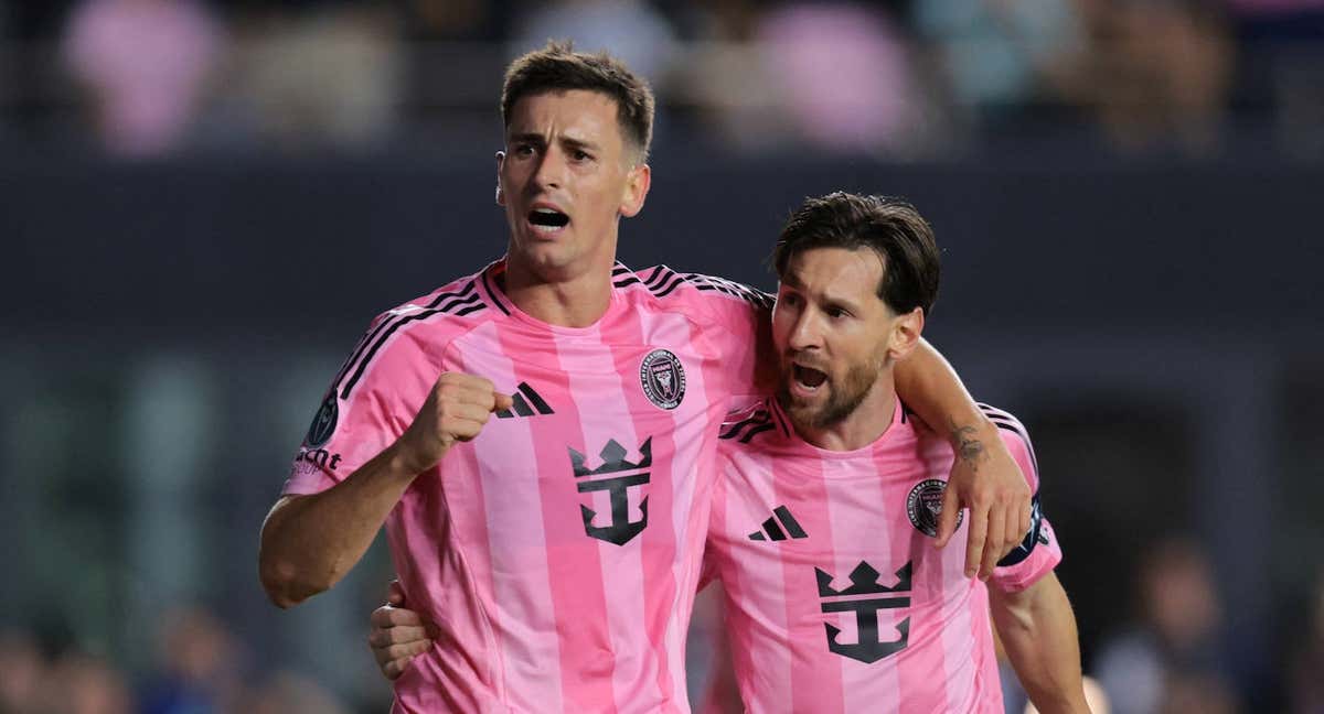 Tadeo Allende, cedido en el Inter Miami, celebra un gol junto a Messi. /REUTERS