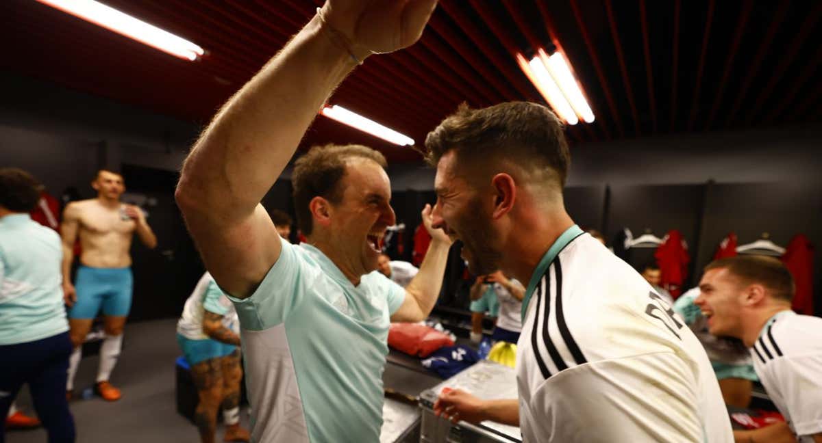 Jagoba Arrasate celebra el pase a la final de Copa conseguido en San Mamés en 2023.