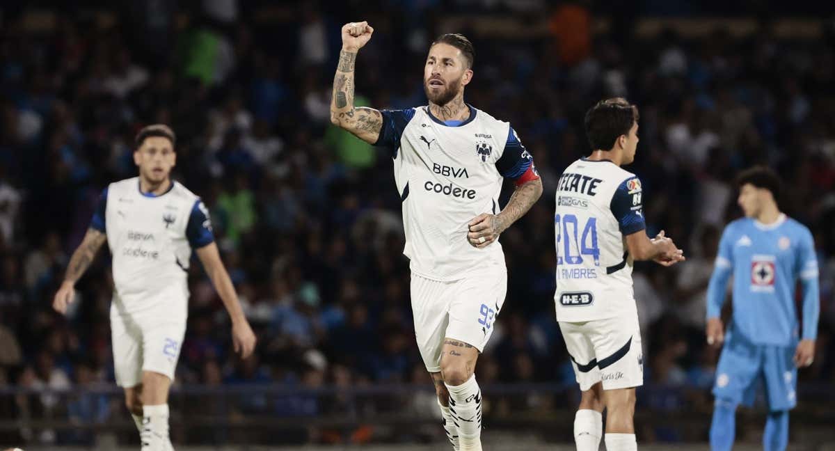 Sergio Ramos celebra su segundo gol con los Rayados de Monterrey./Efe