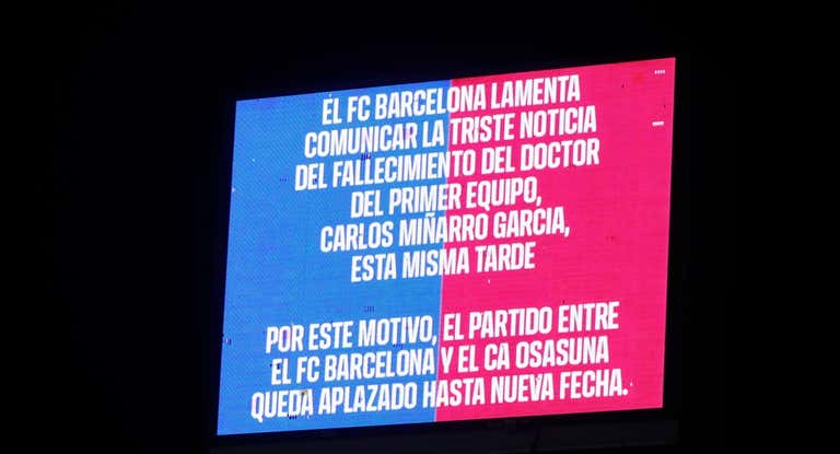Pantalla de Montjuic anunciando la triste noticia.