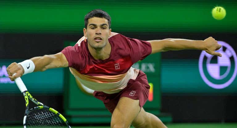 Alcaraz, durante su último partido de Indian Wells.