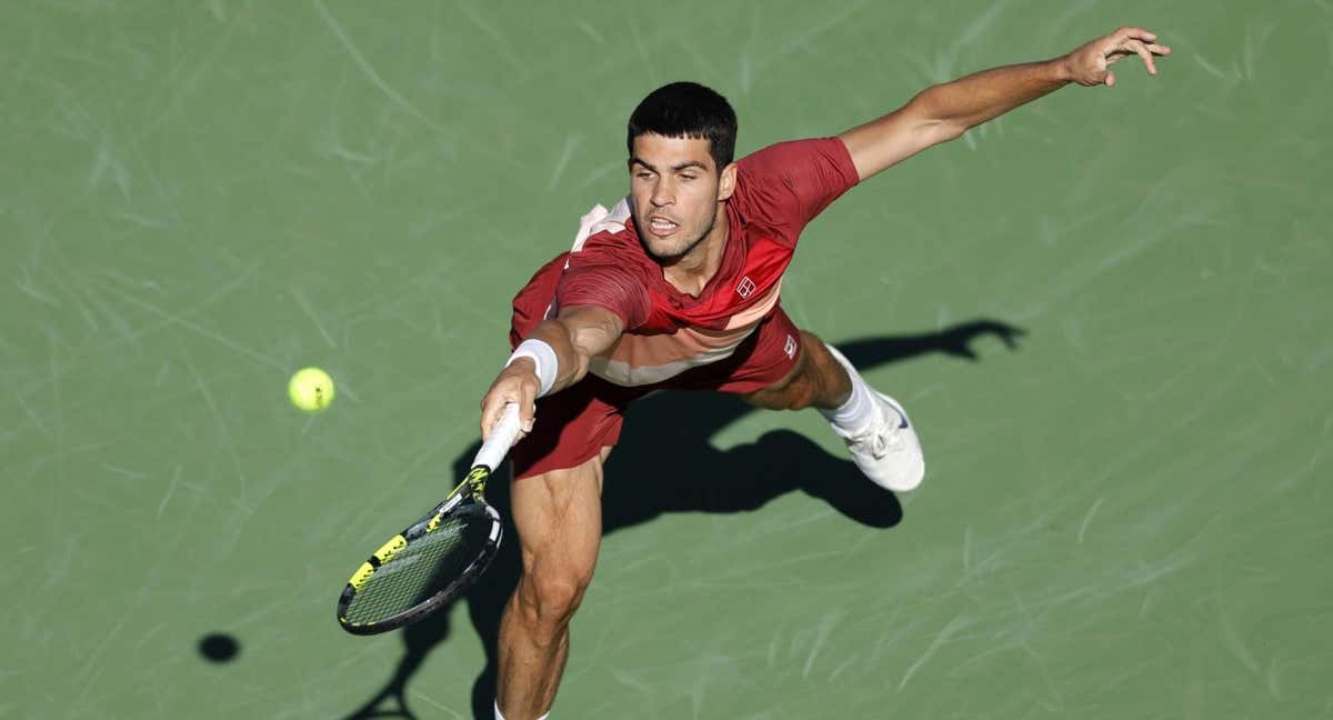 Alcaraz en su partido contra Draper en Indian Wells. /EFE