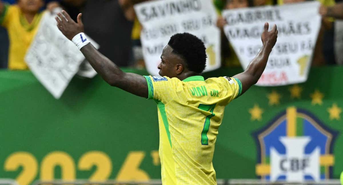 Vini ha marcado su primer gol en las Eliminatorias al Mundial 2026. /AFP