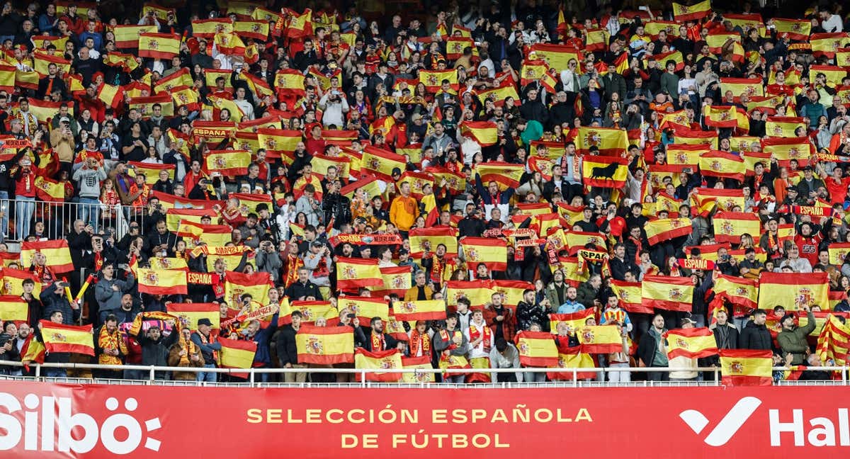 Aficionados de la Selección española de fútbol en Mestalla.