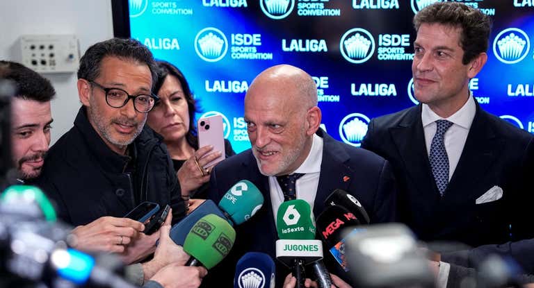 Javier Tebas, con los medios.