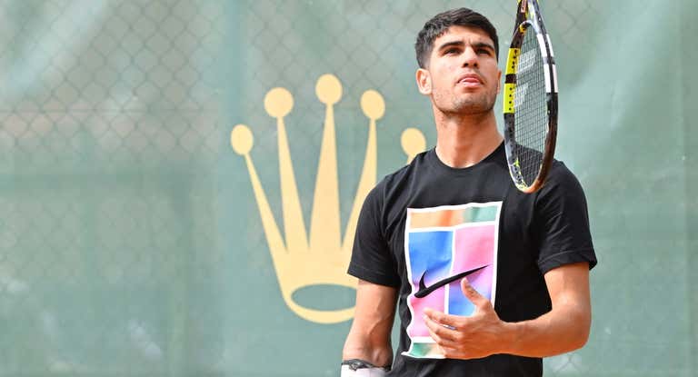 Carlos Alcaraz, en un entrenamiento en Montecarlo.