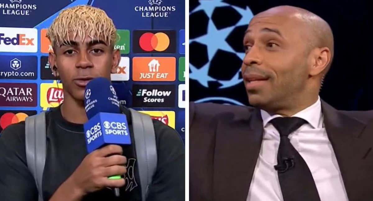 Lamine Yamal, durante el encuentro telemático con Henry, tras el partido entre Barcelona e Inter. /CBS