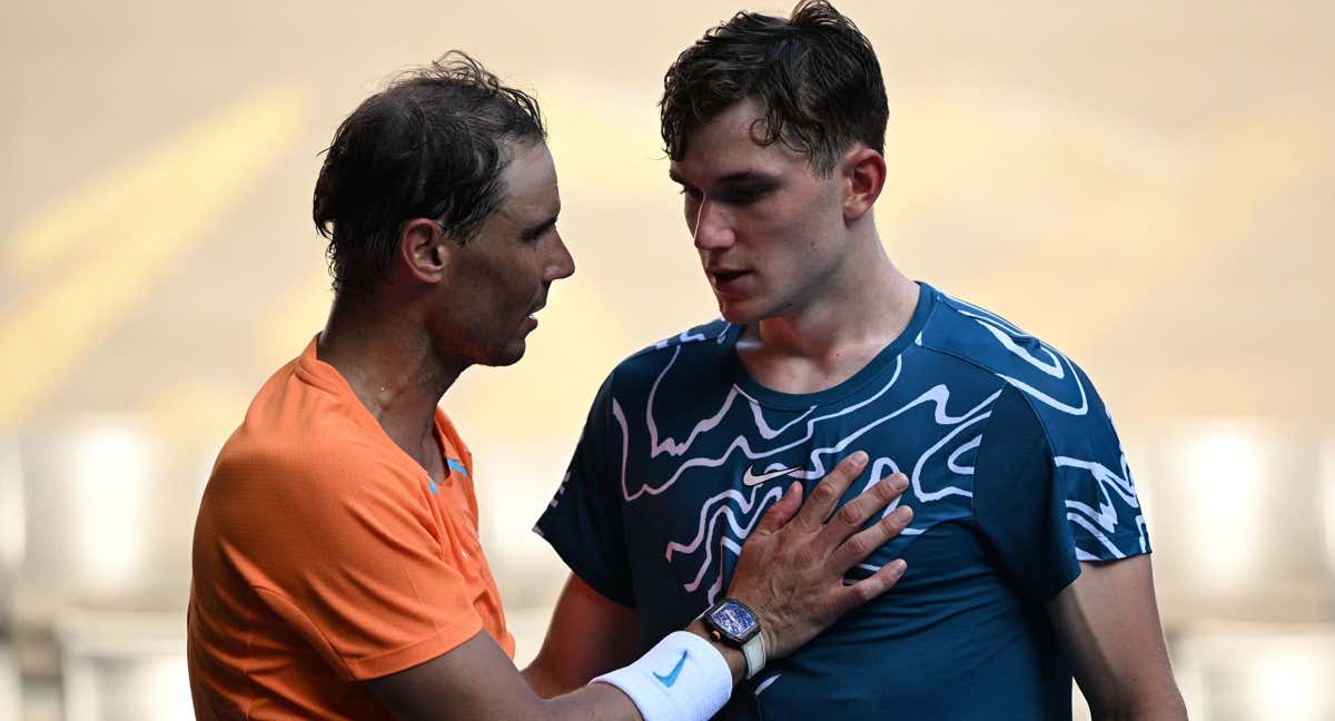 Rafa Nadal y Jack Draper, tras su encuentro en el Open de Australia de 2023./AFP