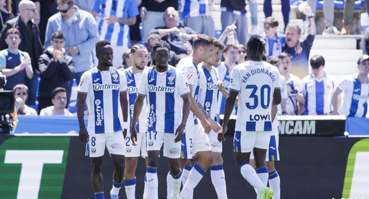 El Leganés celebra uno de sus tantos ante el Espnayol.