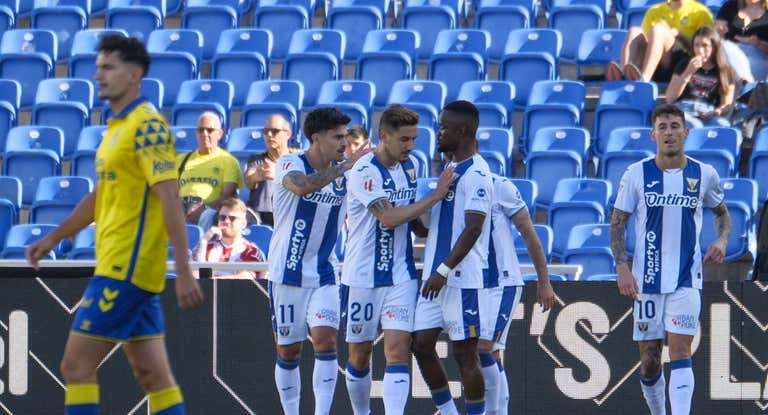 El Leganés celebra su gol ante Las Palmas.