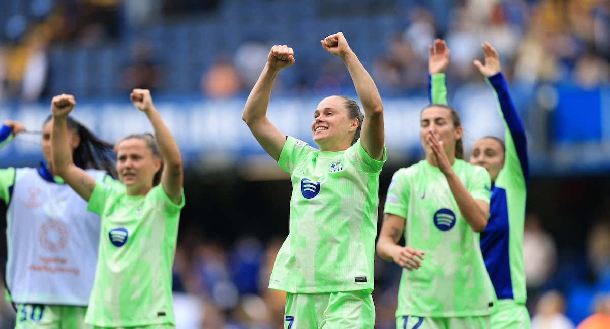 Las jugadoras del Barcelona femenino celebran el pase a la final de la Champions League femenina./REUTERS
